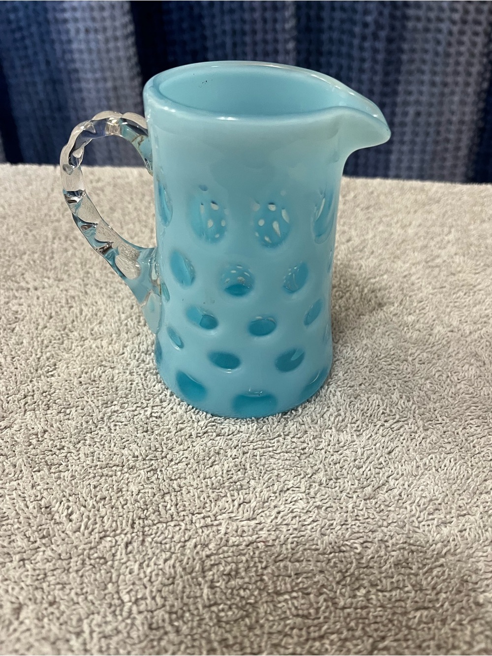 Vintage Fenton Coin Dot Small Blue pitcher